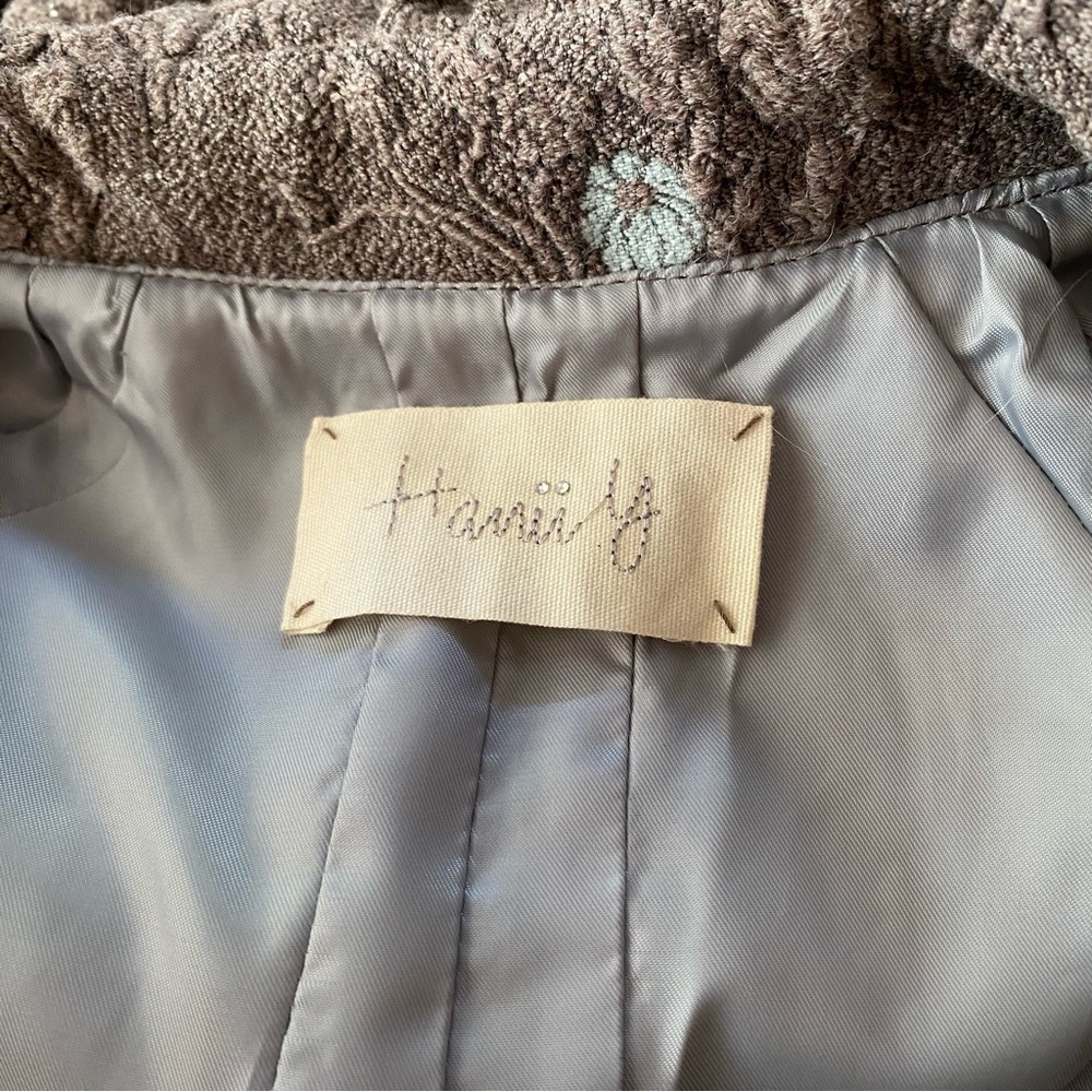 HANII Y Wool Blend Brown Embroidered Jacket Blazer Fur Collar - Picture 4 of 8